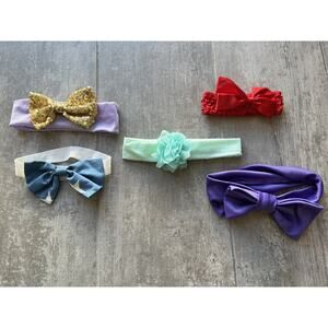 Baby Girl Headband Set Lot of 5 Hair Accessories Bow Elastic Wrap Outfit 0-12m